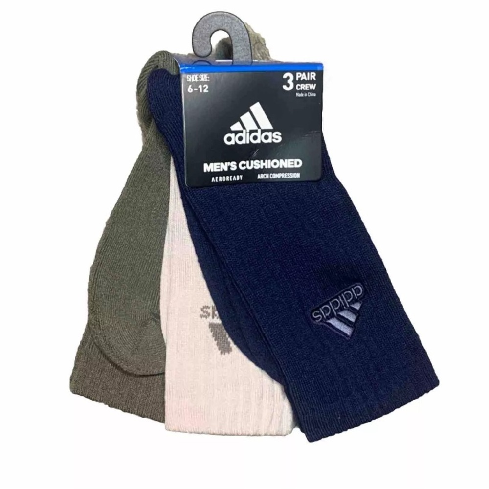 Adidas Men’s Cushioned Classic Crew Socks 3pack Size  6-12 Tri Colored